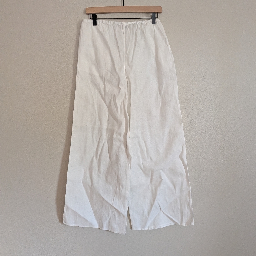 Jaxsea Hawaii White Linen Wide Leg Drawstring Resort Pants Size Small - Picture 8 of 10